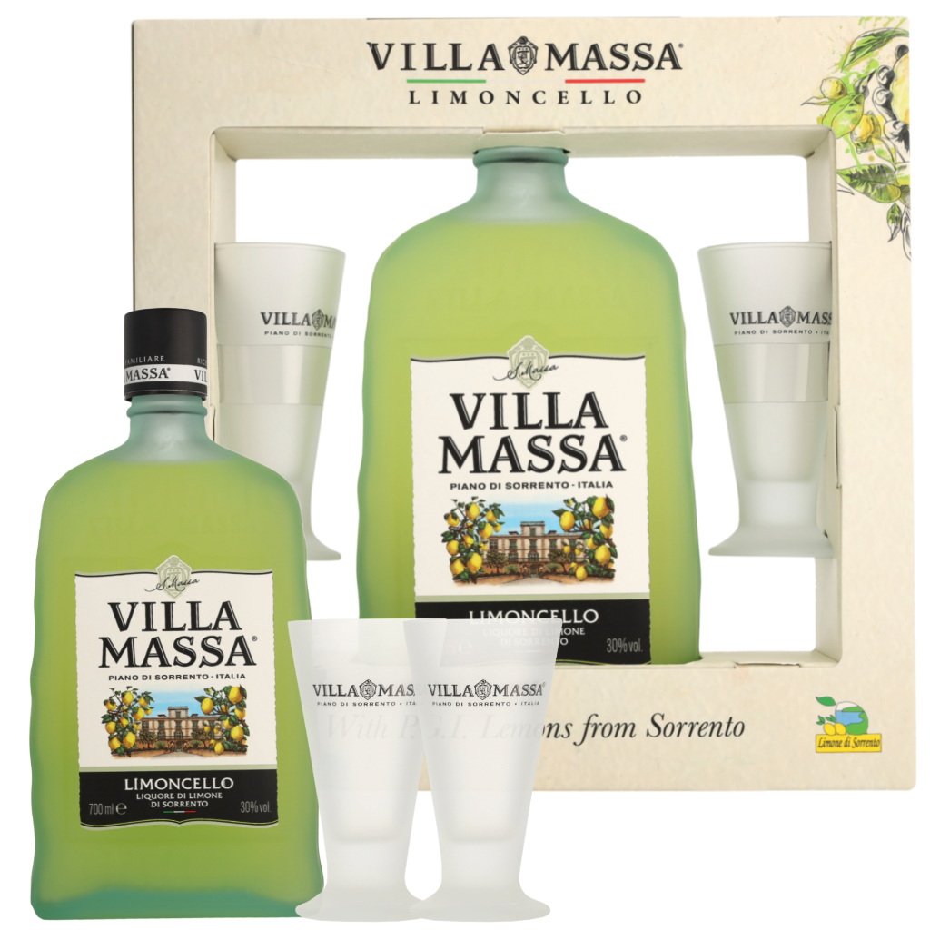 Villa Massa Limoncello + 2 glazen 0.7 liter Likeur