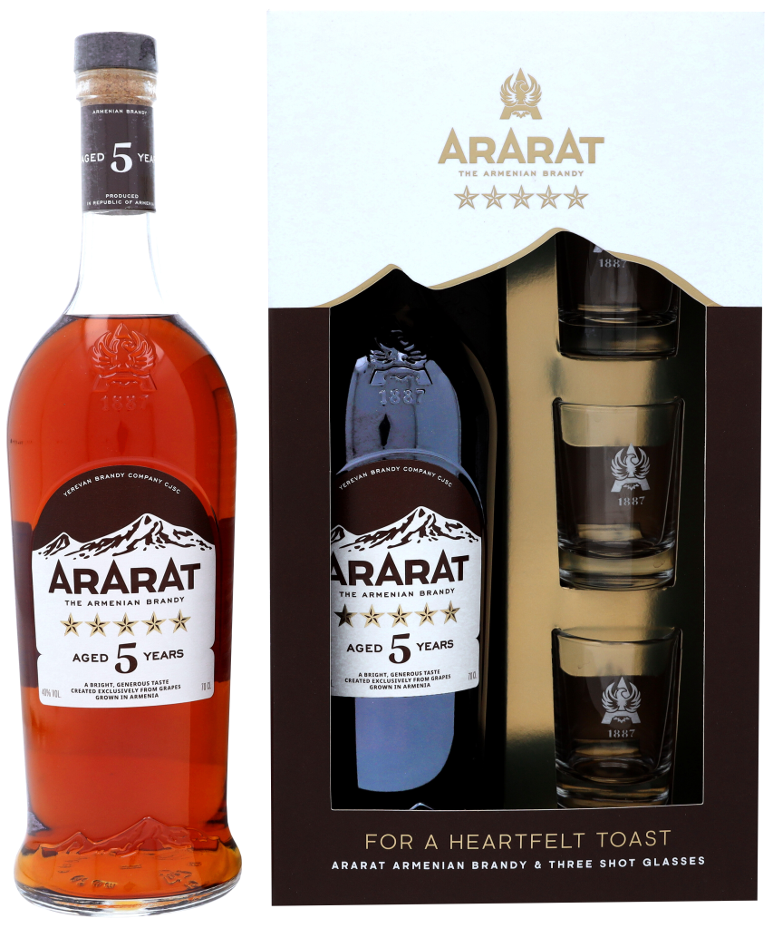 Ararat 5 Years + 3 glazen 70cl Brandy