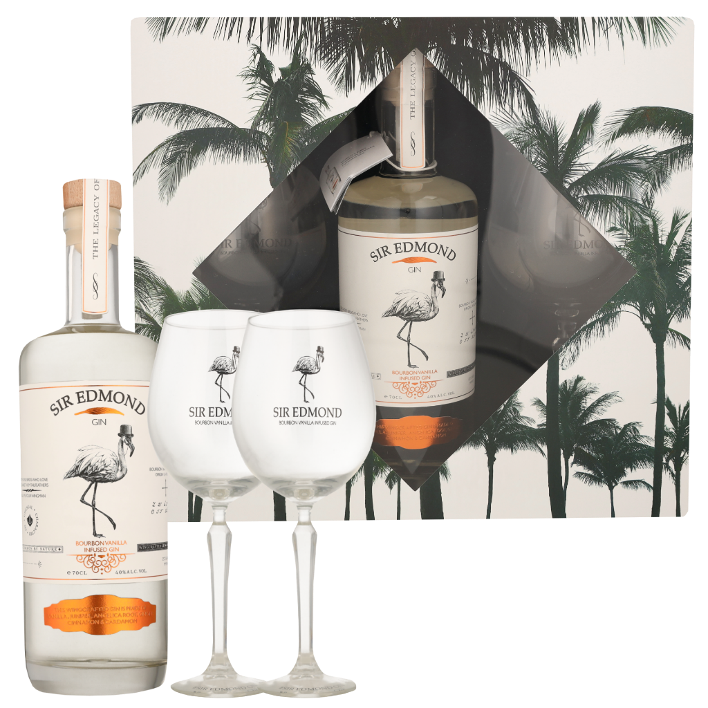 Sir Edmond Gin Bourbon Vanilla Infused Gin 70cl 2 Copa Glazen