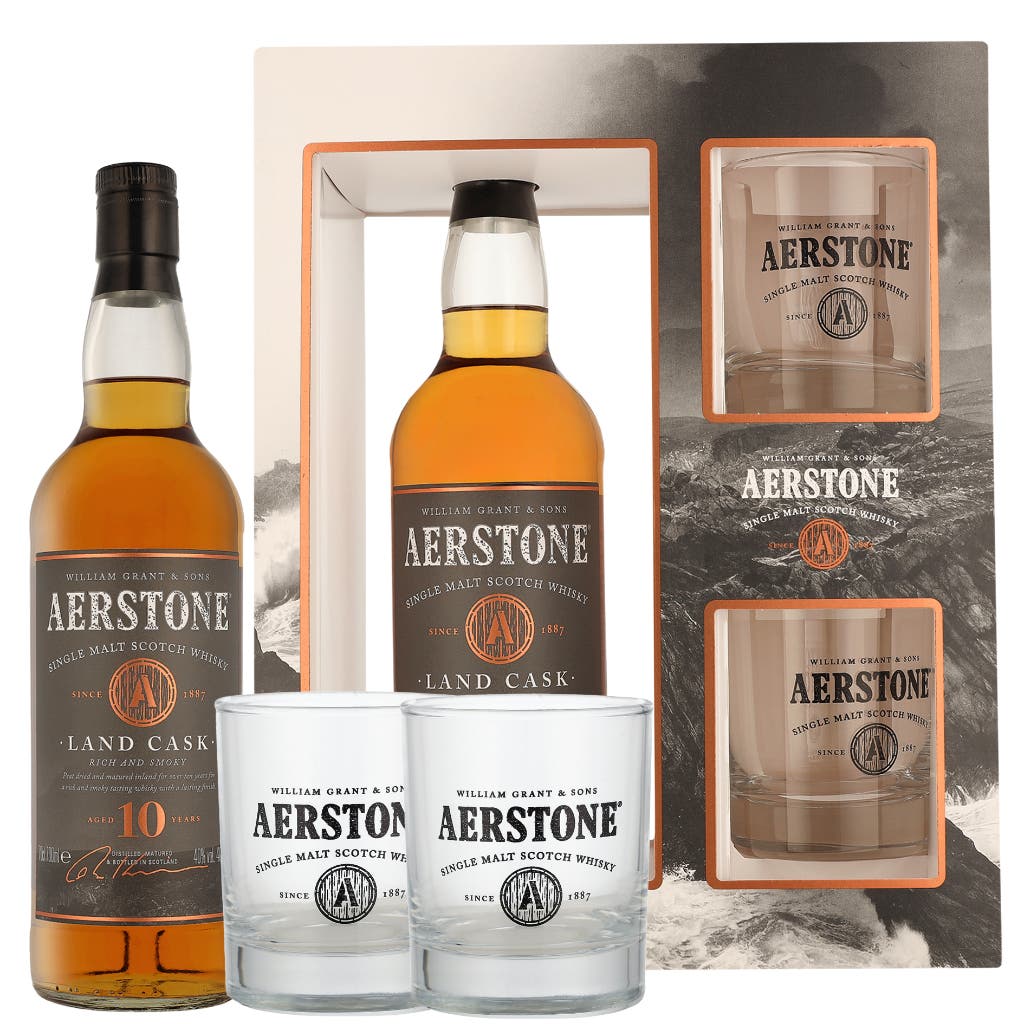 Aerstone 10 yrs Landcask + 2 Glasses 70cl