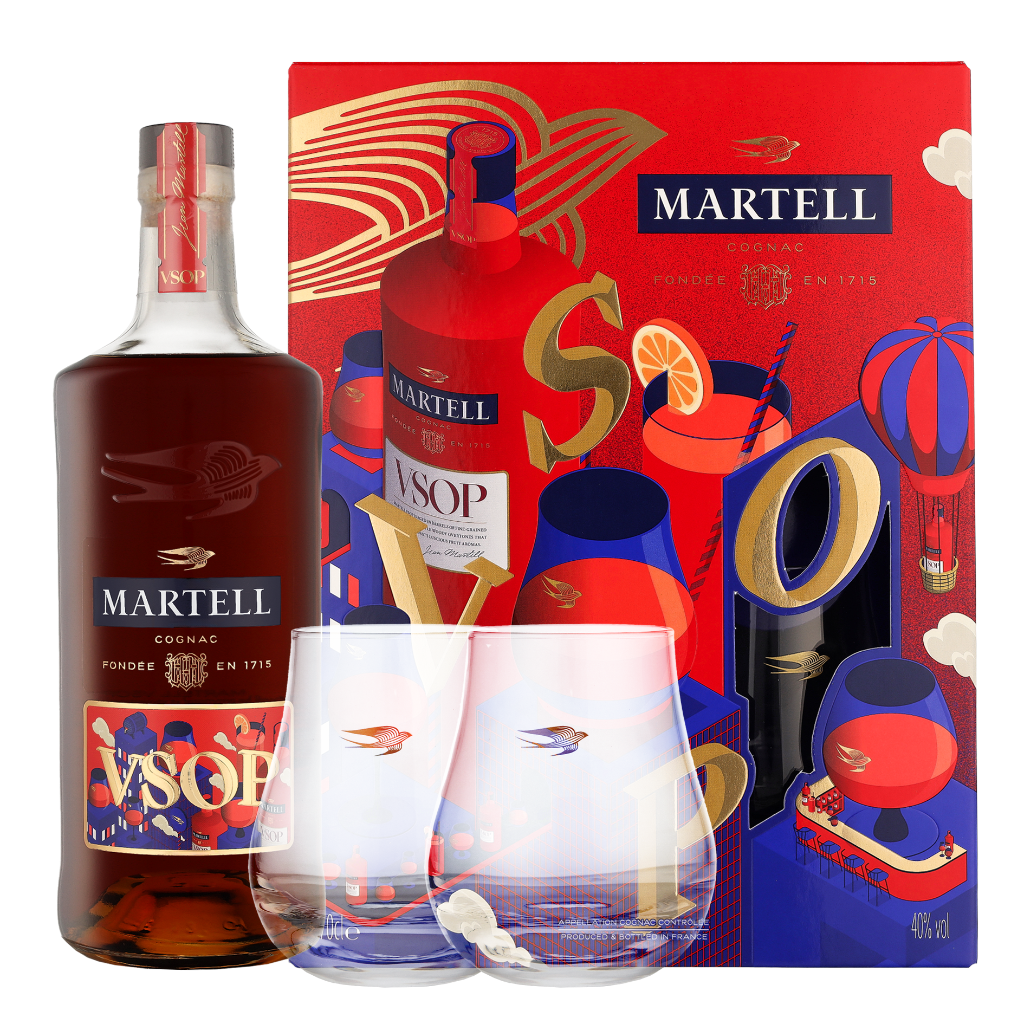 Martell VSOP + 2 glazen 0.70 liter + Giftbox + Giftbox